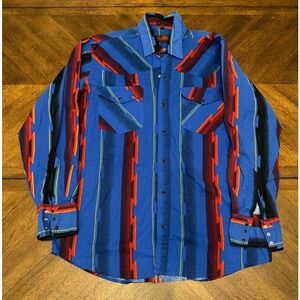 Canyon Guide Outfitters Mens Blue Southwestern Pearl Snap Western Shirt Large